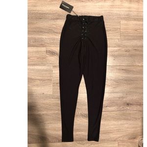 Pretty Little Thing Black Lace Up Disco Leggings